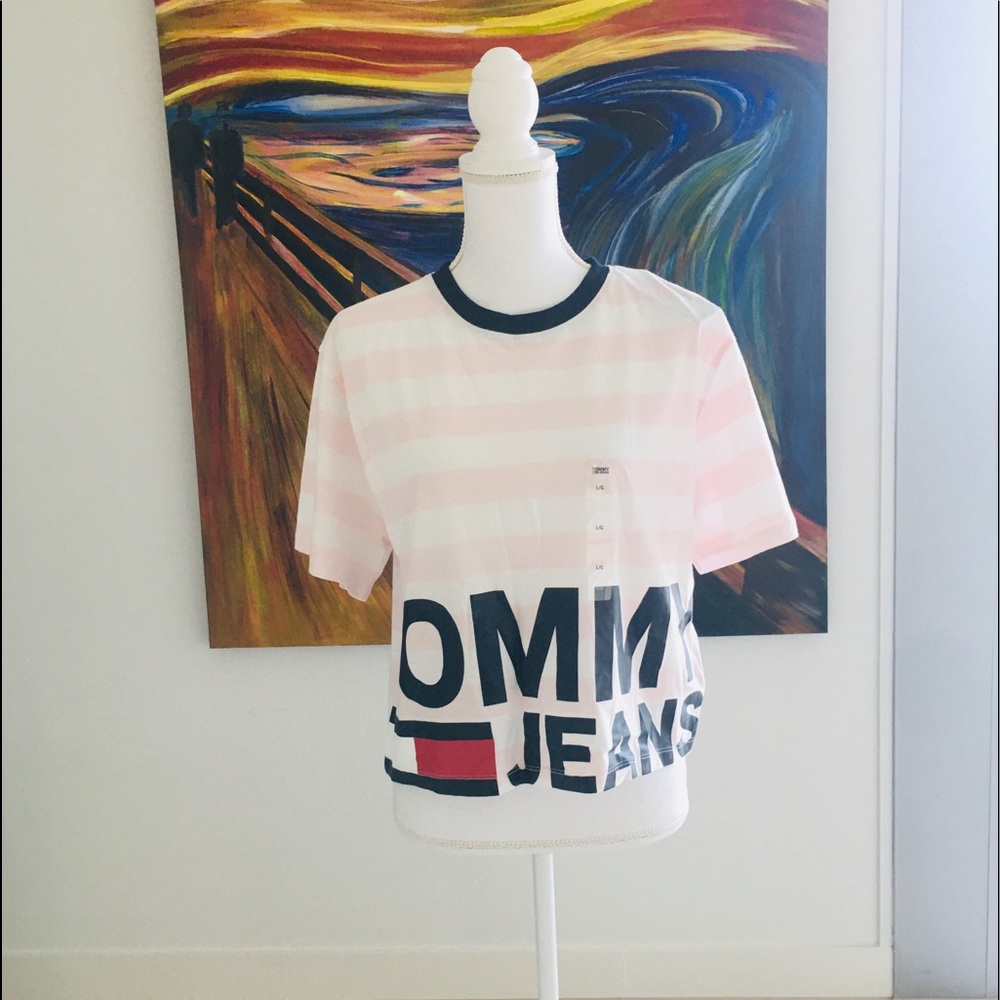 NWT TOMMY HILFIGER JEANS CROPPED T- shirt Cotton 100% size L
